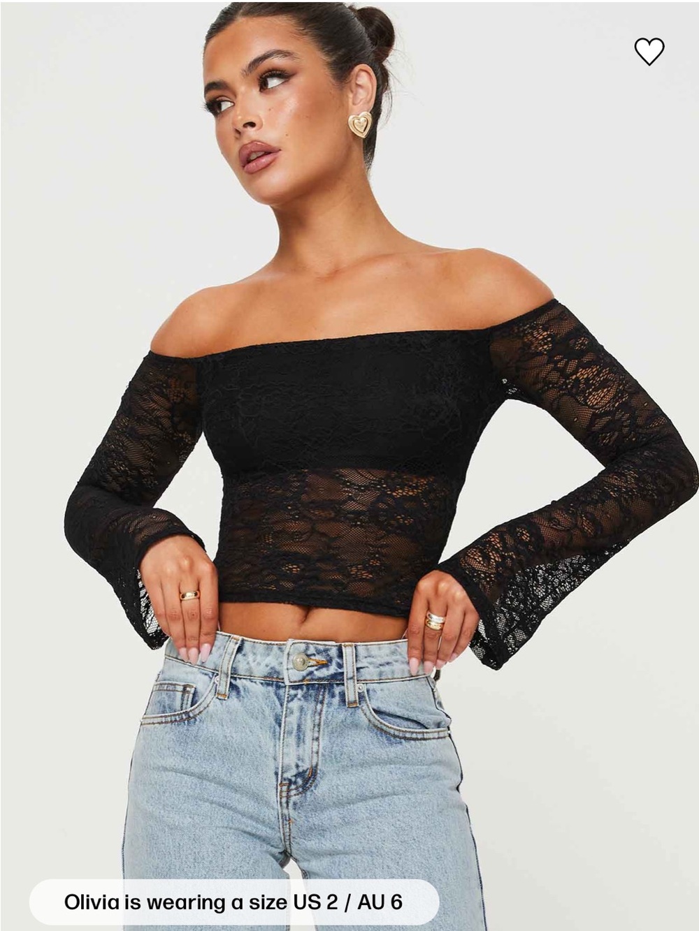 Princess Polly Black Off-Shoulder Lace Crop Top